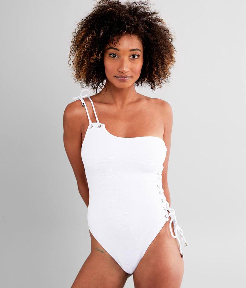 White store buckle swimsuit