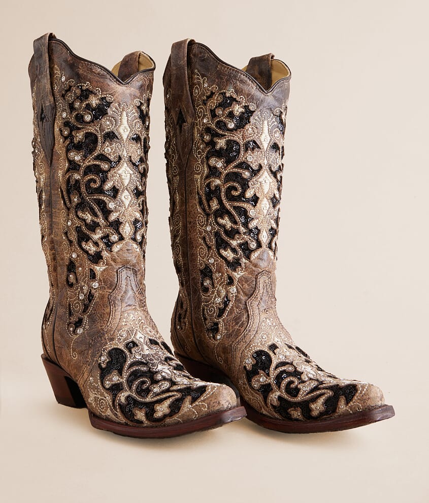 Sequin Leather Western Boot