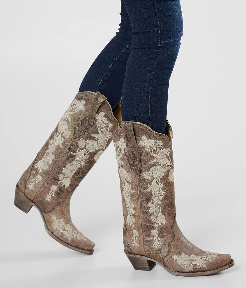 Corral Floral Embroidered Leather Western Boot front view