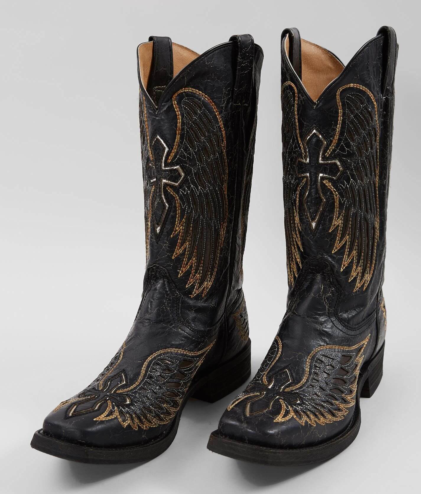 Corral Wings Cross Leather Cowboy Boot Men s Shoes in Black Bone Buckle