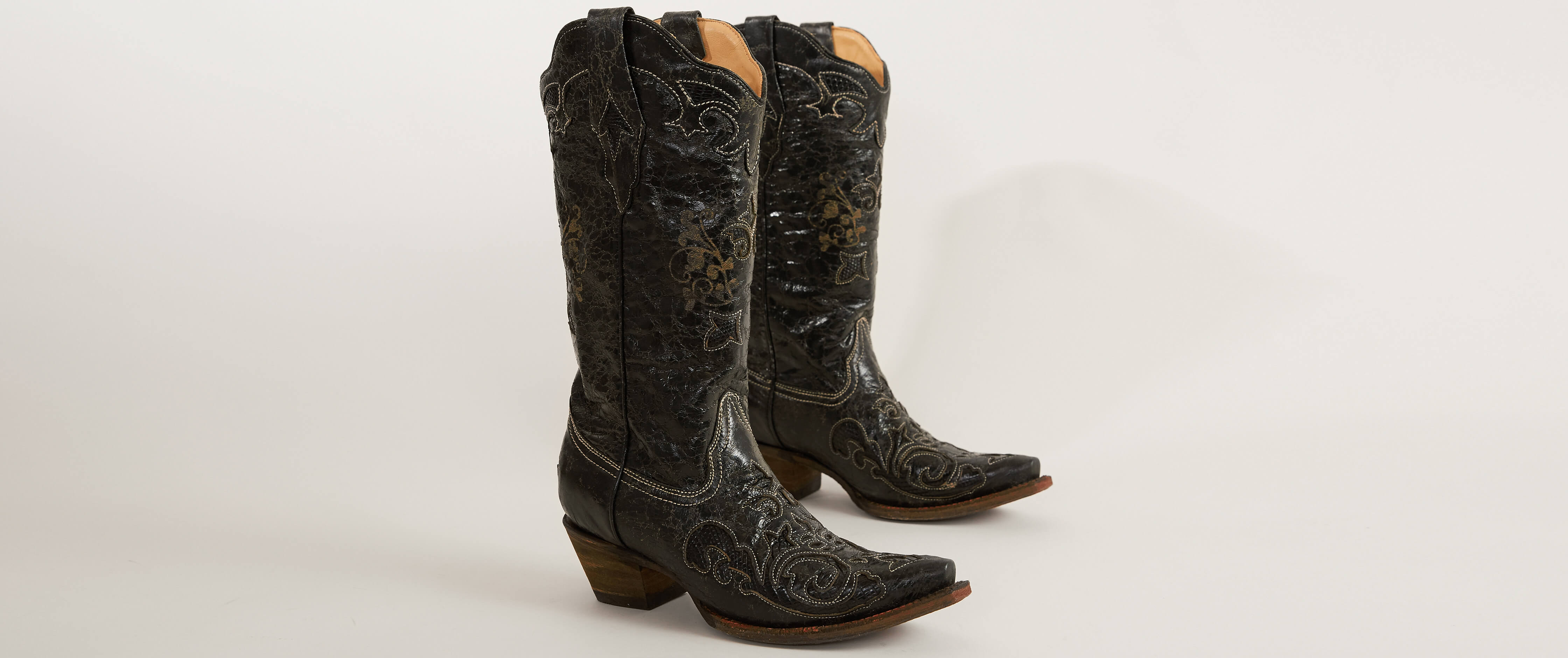 Corral Lizard Cowboy Boot Women's Shoes in Black Buckle