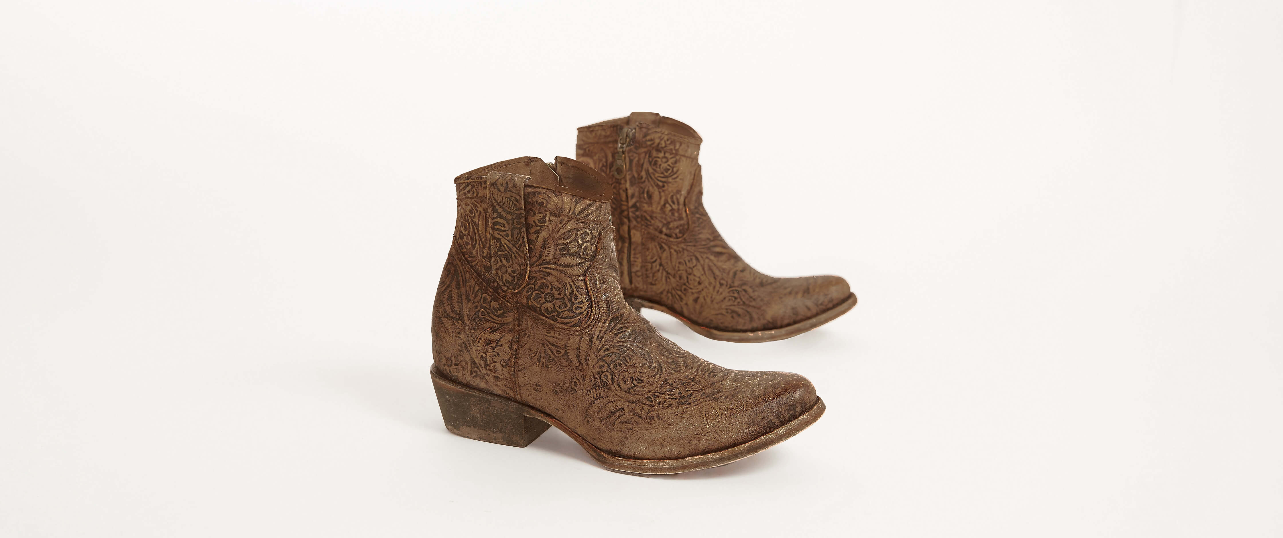 Embossed Leather Ankle Boots With Vintage Buckles