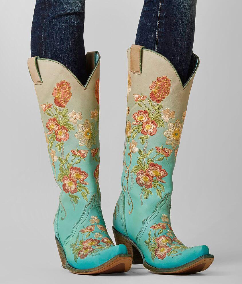 Corral Women's Turquoise & Orange Floral Embroidery Snip Toe Western Boots C3304 
