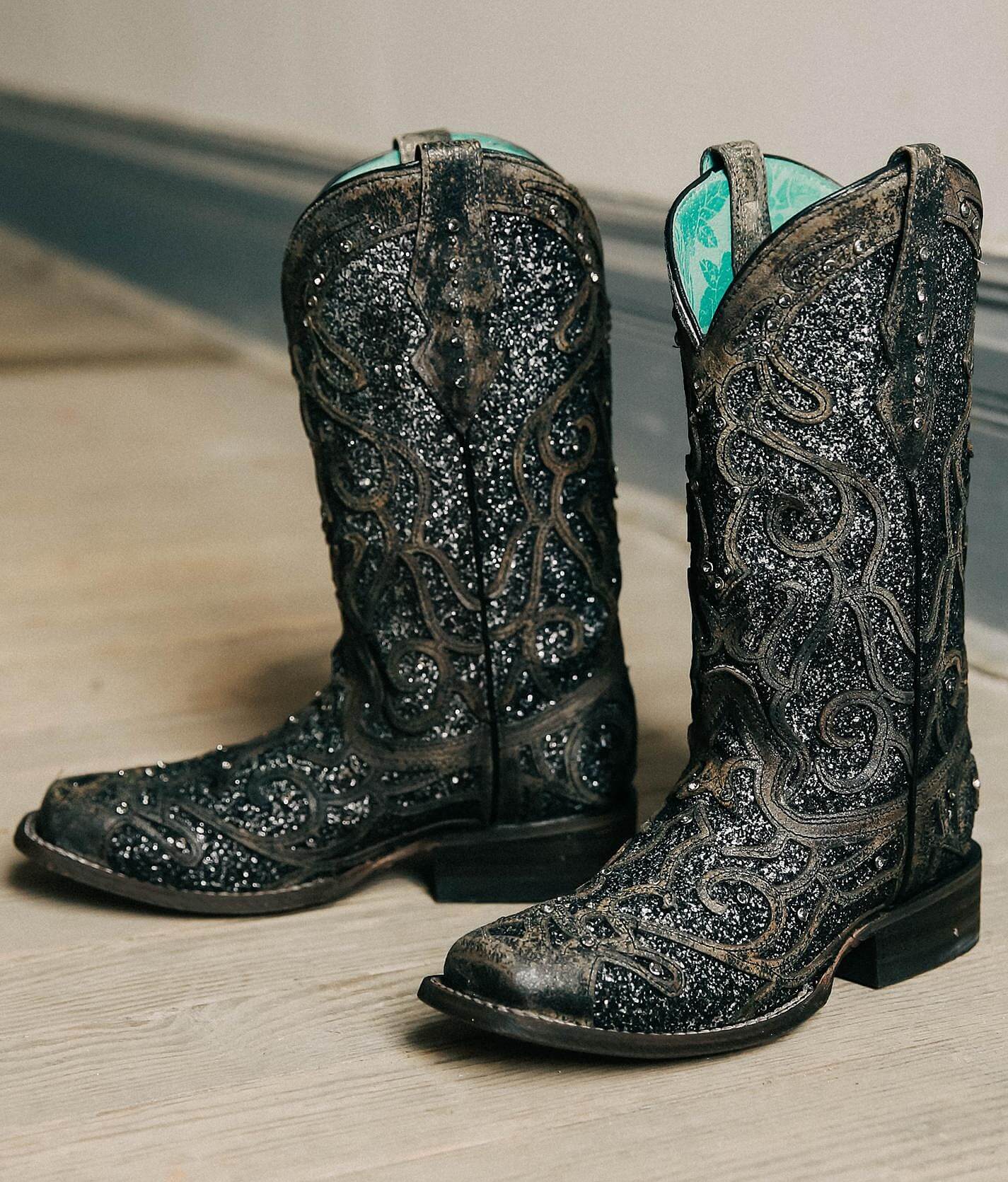 black glitter cowboy boots