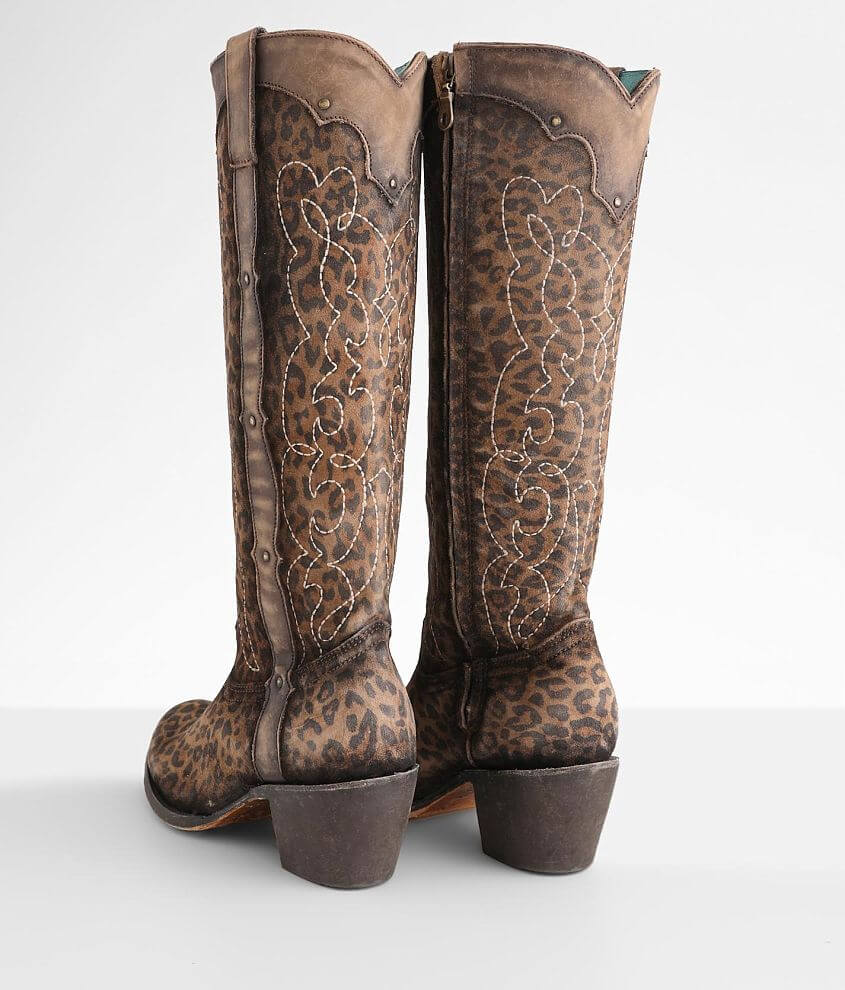 Leopard Print Leather Western Boot