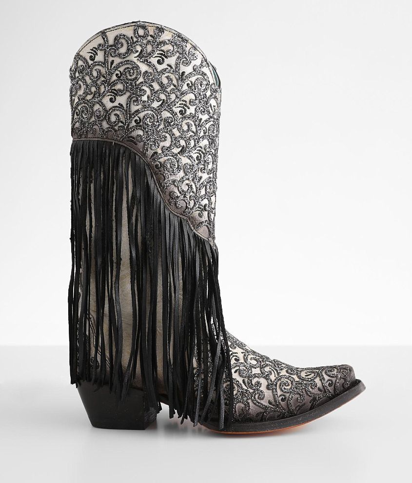 Glitter Fringe Leather Western Boot