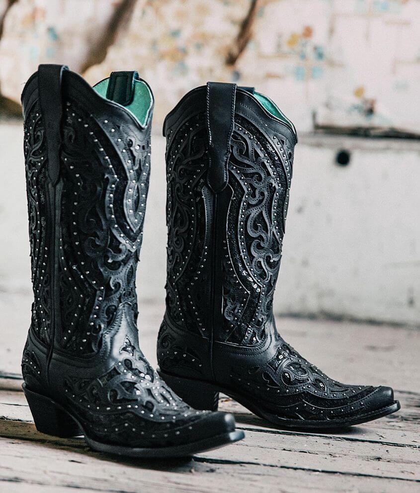 black sequin corral boots