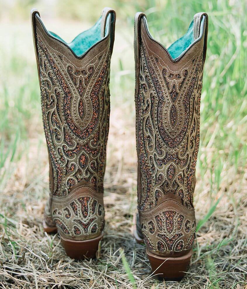 Golden Glitter Leather Western Boot