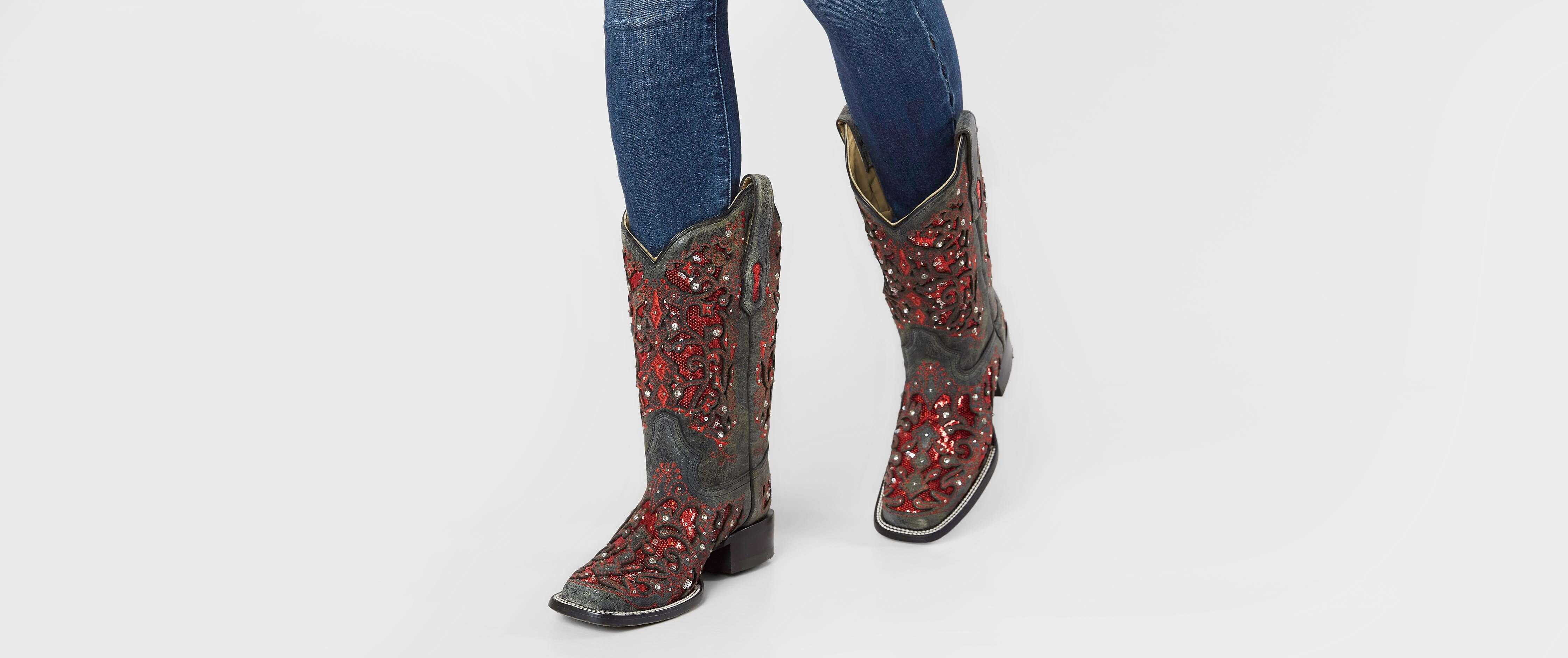 red sequin cowboy boots