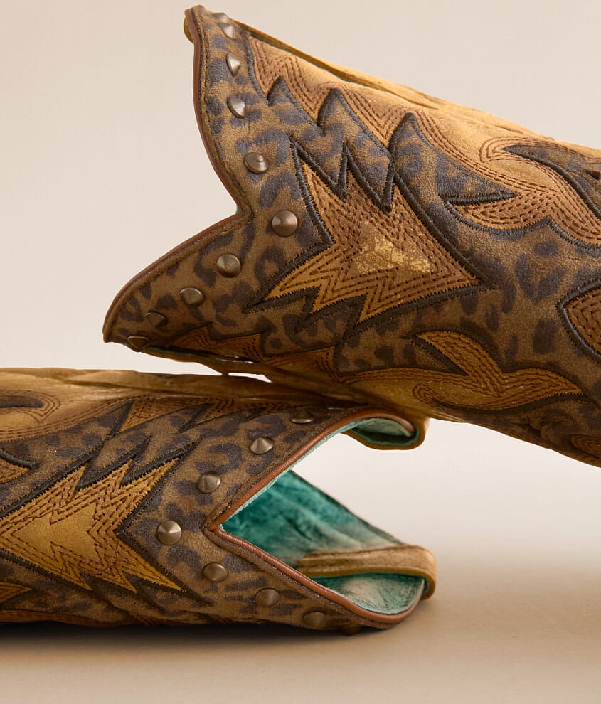 Leopard Western Leather Studded Boot