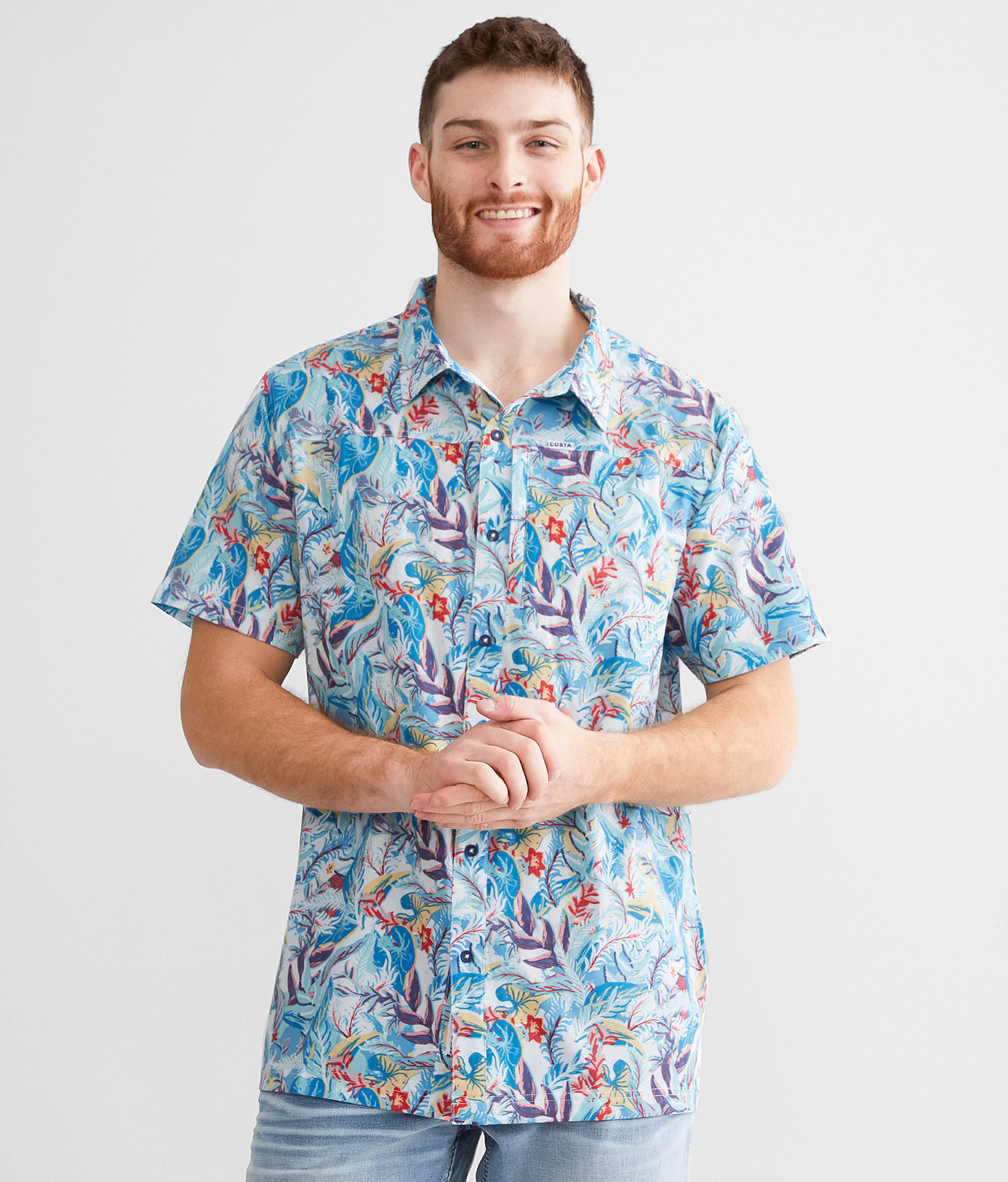Tシャツ・カットソー Fay BUTTON DOWN STRETCH SHIRT Regular Shirt in Stretch Technical Fabric LIGHT BLUE