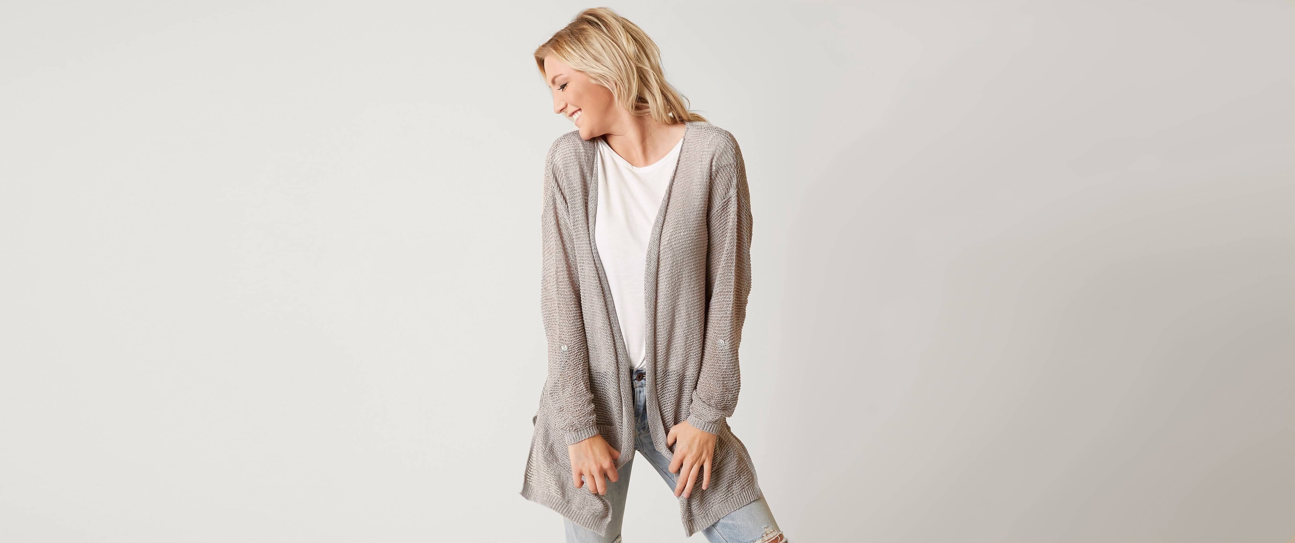 Daytrip Open Weave Cardigan Sweater Clothing in Oatmeal Buckle