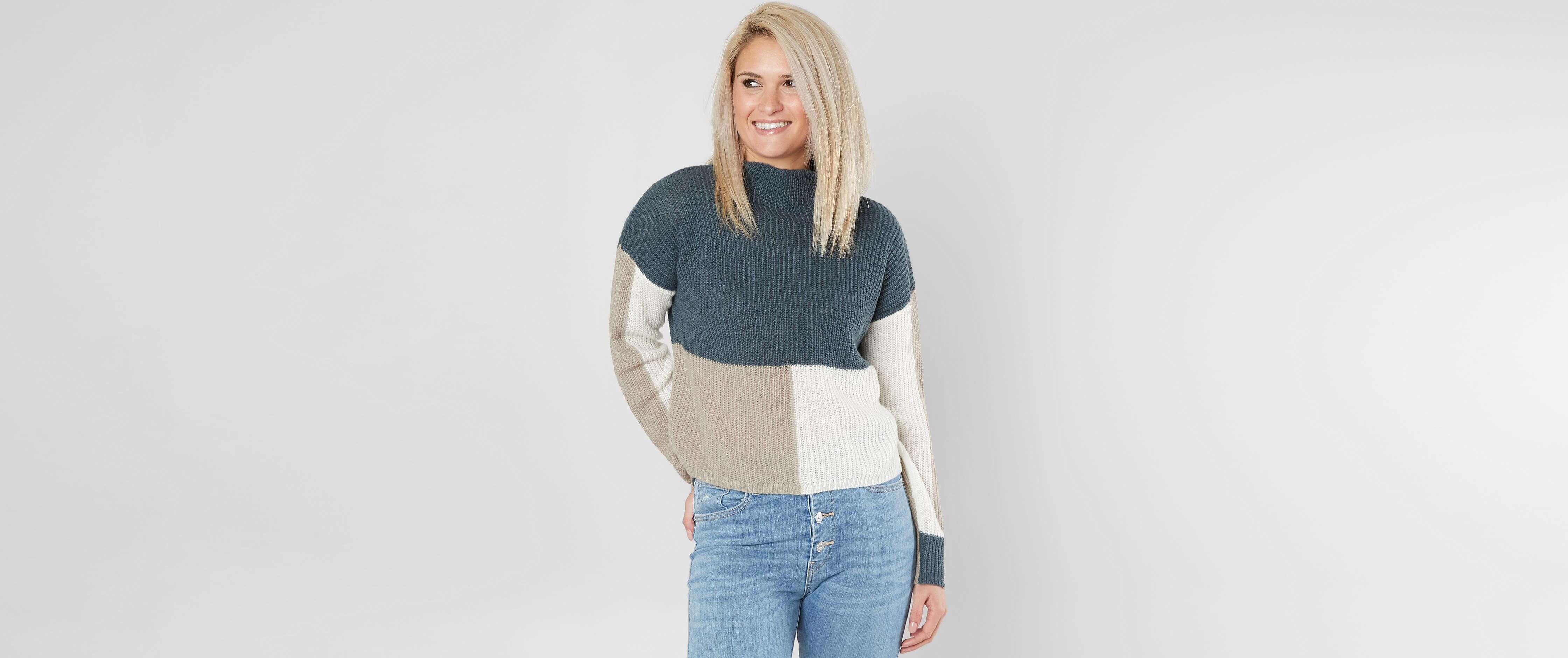 Daytrip Color Block Sweater Women's Sweaters in Deep Teal Tan