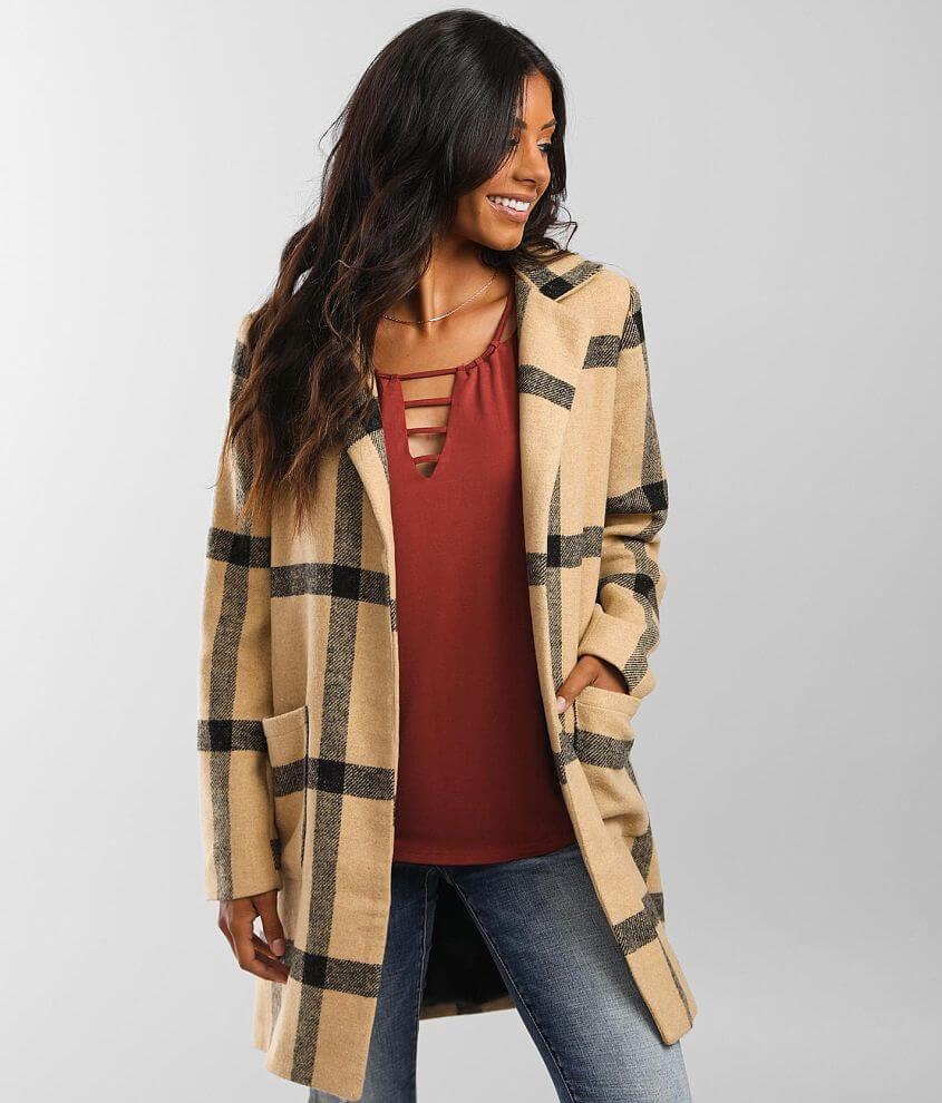 Red and black on sale plaid women's coat