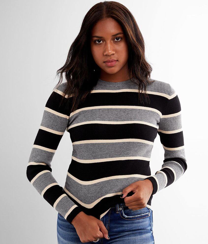 Womens Black And White Striped Sweater