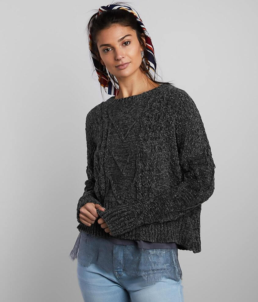 Buckle Black Scalloped Pullover Sweater front view