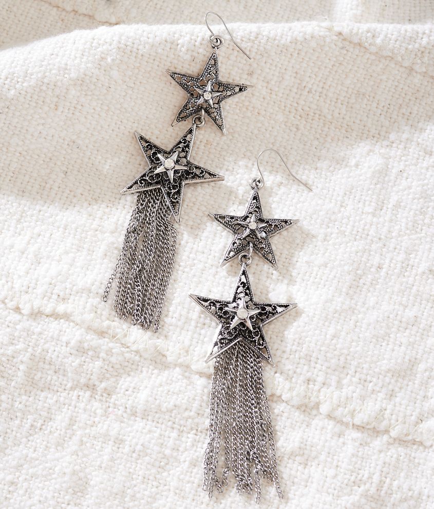 Sterling &#38; Stitch Double Star Drop Earring front view