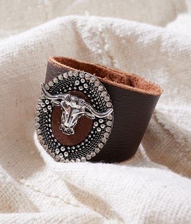 Sterling & Stitch Steer Head Leather Bracelet front view