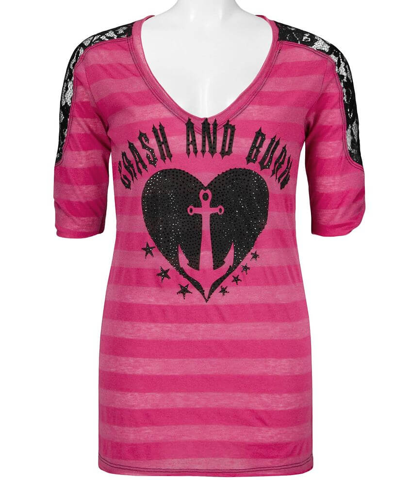 Crash & Burn Heart Anchor T-Shirt front view