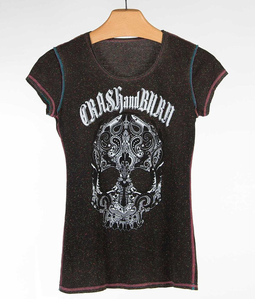 Crash &#38; Burn Paisley Skull T-Shirt front view