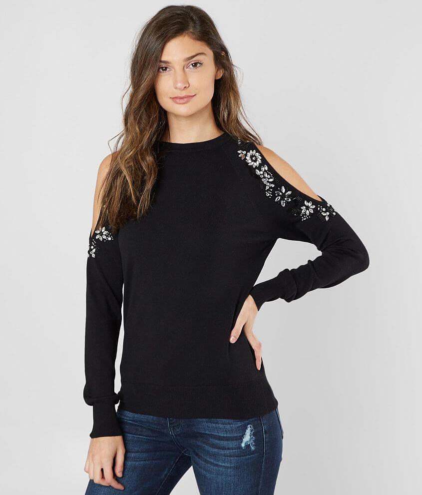 BKE Boutique Embellished Knit Sweater - Women's Sweaters in Black | Buckle