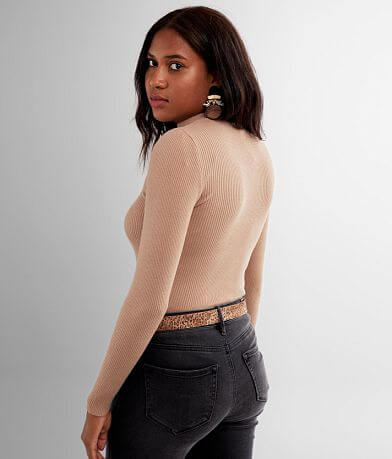 red by BKE Ribbed Mock Neck Sweater back view