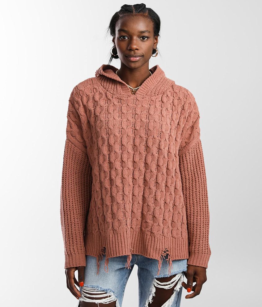 Cable knit hooded sweater women's new arrivals