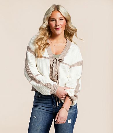 Willow & Root Front Tie Cropped Cardigan Sweater front view