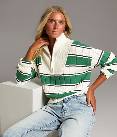 BKE Striped Quarter Zip Sweater front view