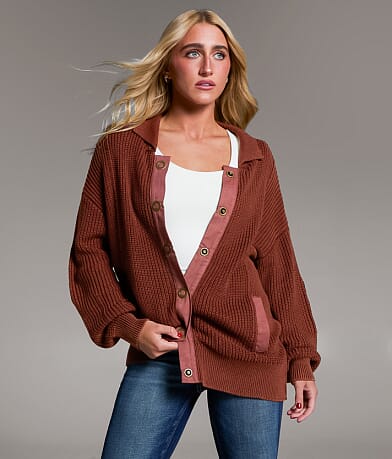 BKE Snap Down Cardigan Sweater front view