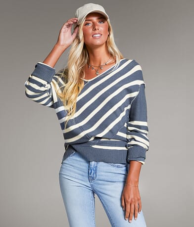 BKE Prep Edit - Striped Crossover Sweater front view