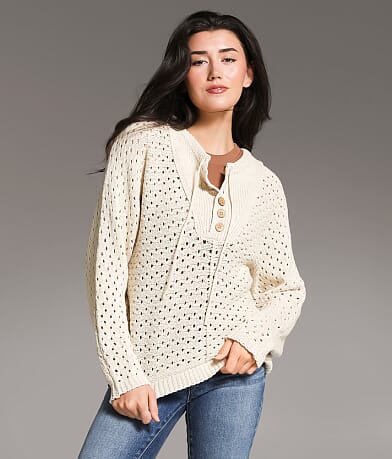 BKE Pointelle Henley Sweater front view