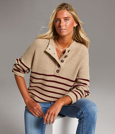 BKE Striped Henley Sweater front view