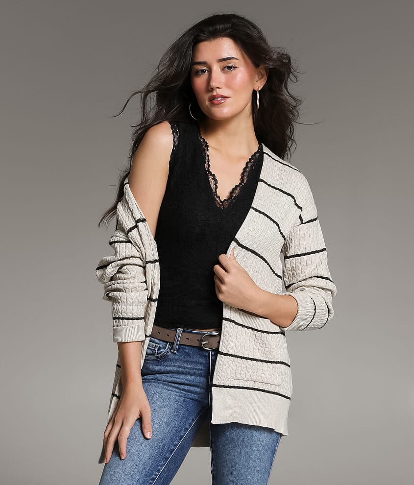 Cable Striped Cardigan Sweater - thumbnail 2