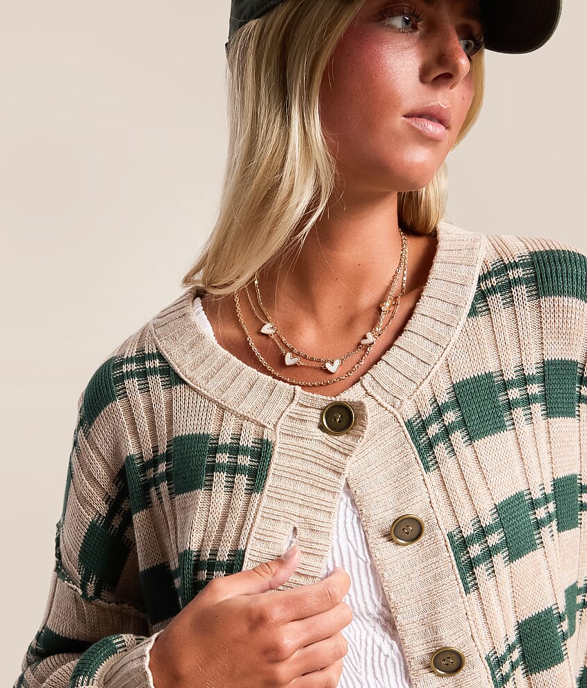 Plaid Cropped Cardigan Sweater - thumbnail 5