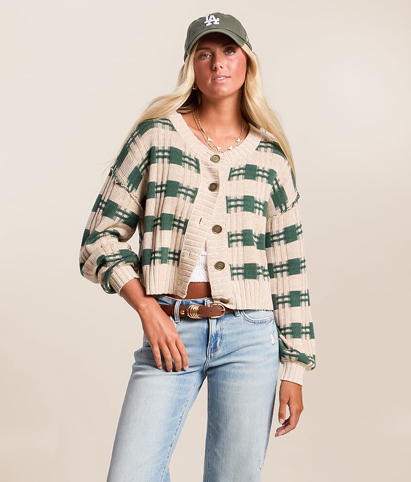 Plaid Cropped Cardigan Sweater - thumbnail 2
