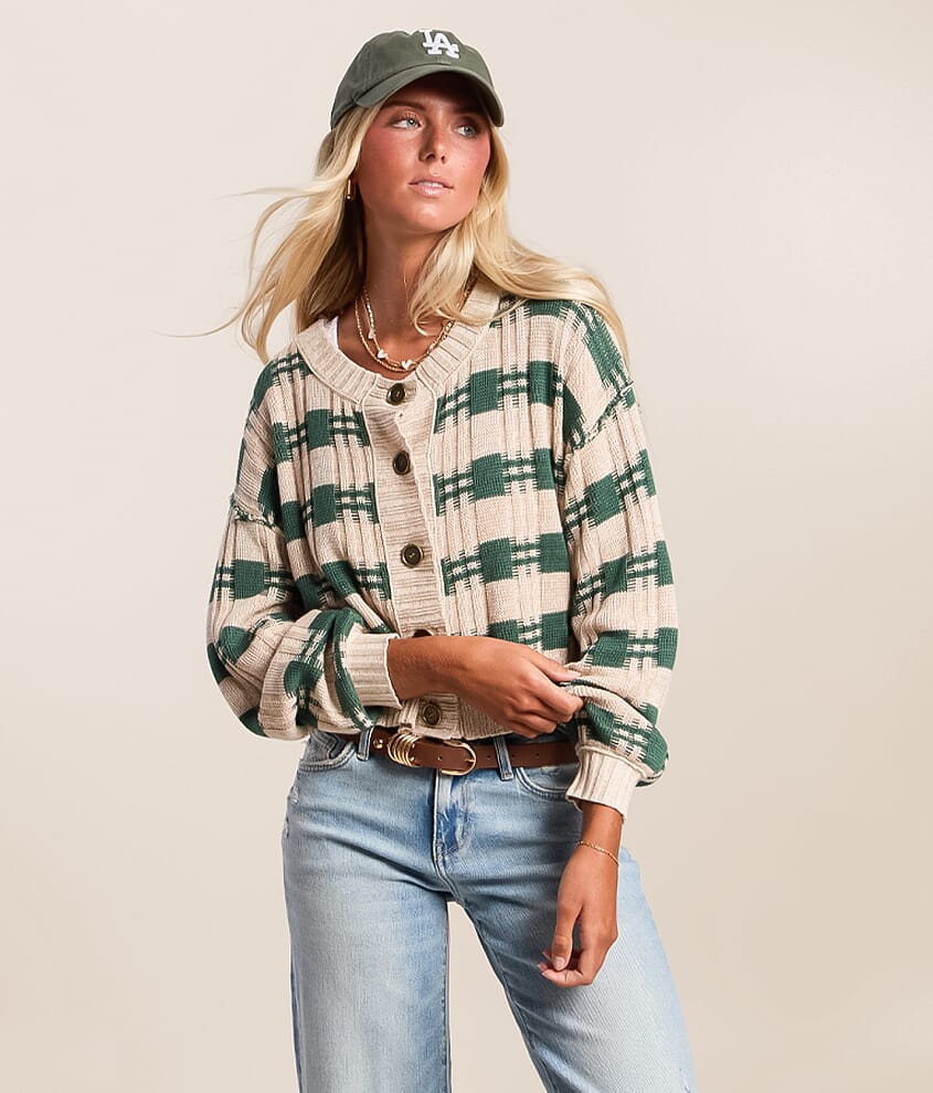 Plaid Cropped Cardigan Sweater - thumbnail 3