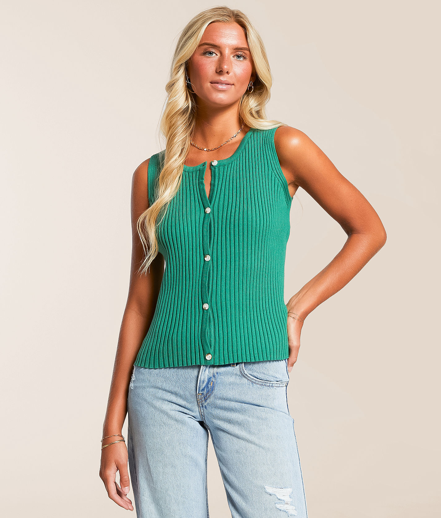 [ROMANTIC CROWN]★TWO TONE RIB KNIT VEST ROMANTIC CROWN】23SS☆ TWO TONE RIB KNIT VEST (ROMANTIC