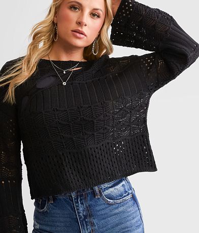 Willow & Root Mixed Stitch Cropped Sweater front view