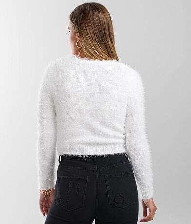 FITZ + EDDI Eyelash Knit Cardigan Sweater back view