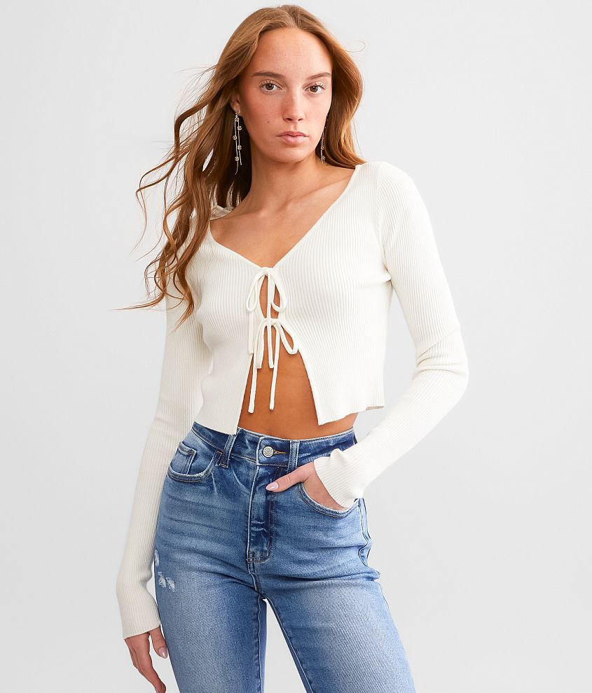 Front tie sweater outlet top