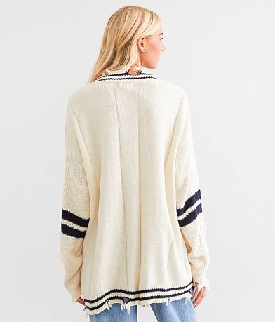 BKE Destructed Varsity Oversized Cardigan Sweater BACK
