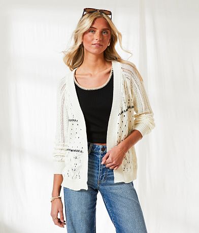 BKE Resort Crochet Cardigan Sweater front view