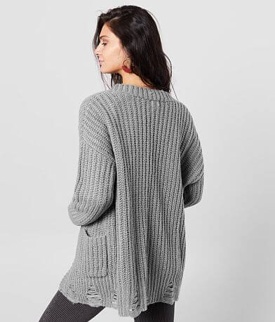 BKE Chunky Distressed Cardigan Sweater back view