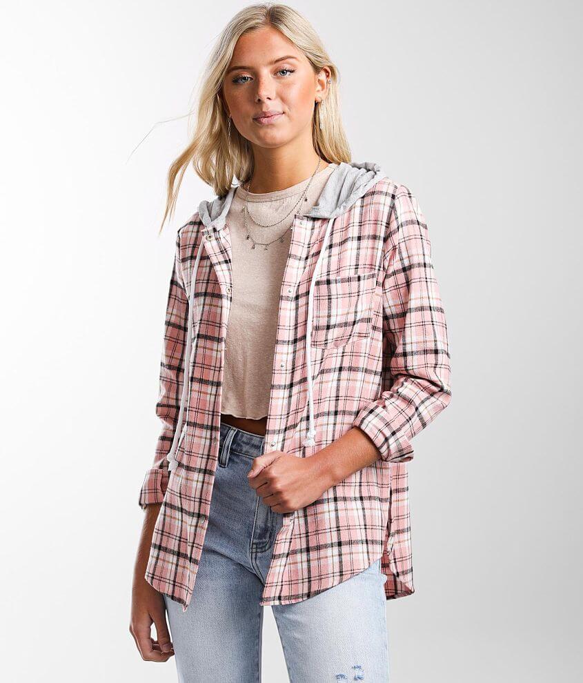 BKE Hooded Flannel Plaid Shirt front view