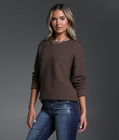 Buckle Black Ribbed Pullover front view