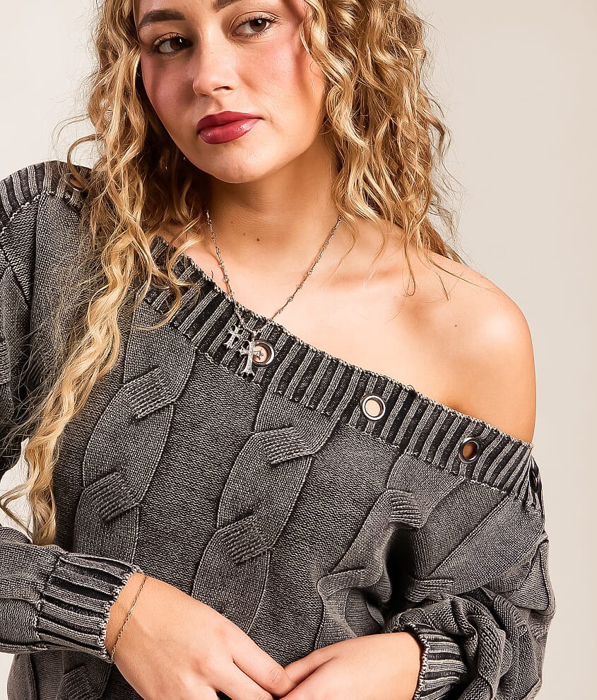 Off The Shoulder Grommet Sweater