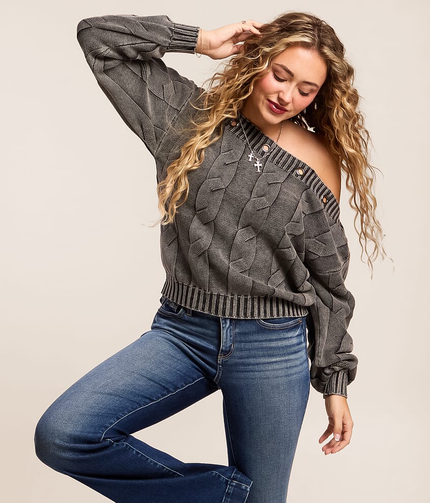 Off The Shoulder Grommet Sweater
