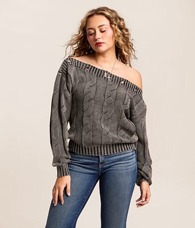 Off The Shoulder Grommet Sweater thumbnail 2