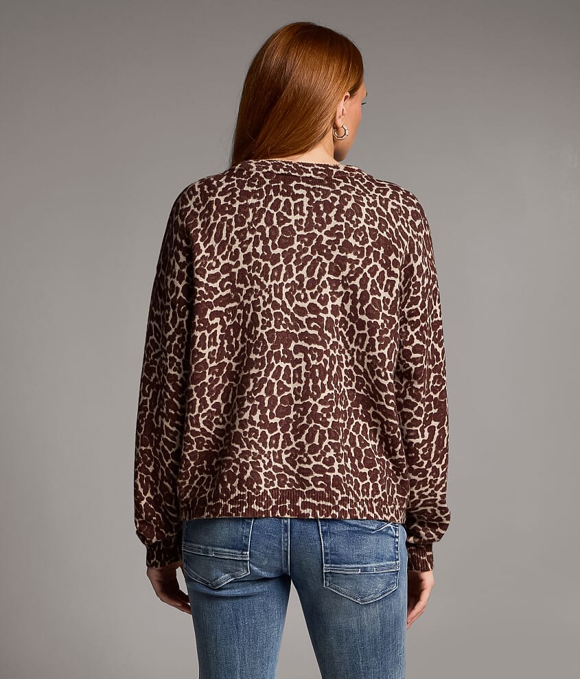 Cheetah Cardigan Sweater With Scarf - thumbnail 4